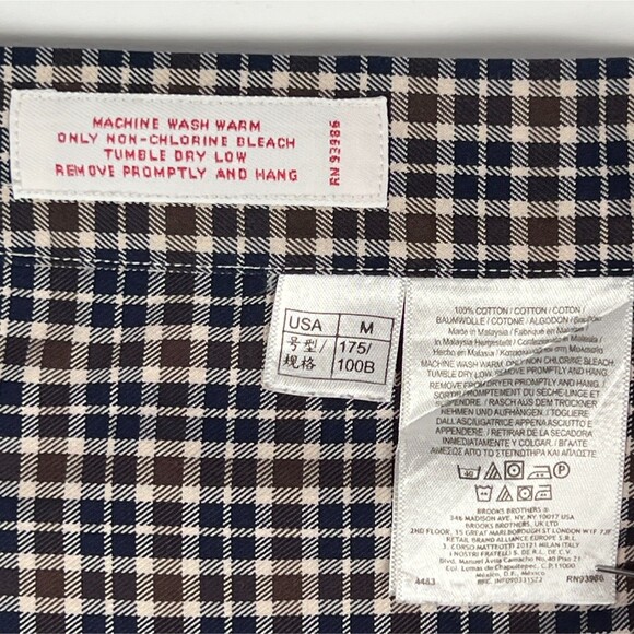 Brooks Brothers Sz Mens M Non-Iron Supima Brown Plaid Button-Down Long-Sleeve - Picture 5 of 10